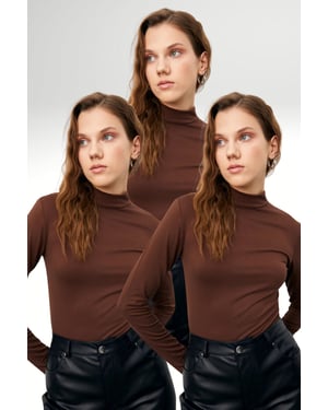 Women's 3-Pack Slim Fit Turtleneck Bodysuits