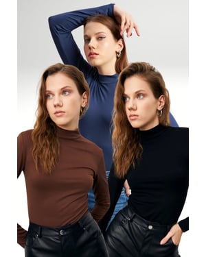 Women's 3-Pack Slim Fit Turtleneck Bodysuits