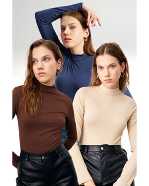 Women's 3-Pack Slim Fit Turtleneck Bodysuits