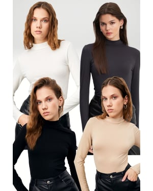 Women's 4-Pack Slim Fit Turtleneck Bodysuits