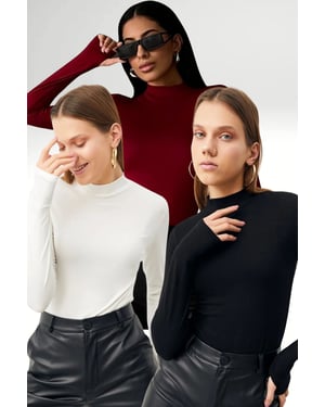 Women's 3-Pack Slim Fit Half Turtleneck Bodysuits