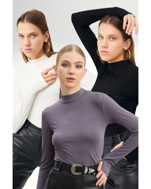 Women's 3-Pack Slim Fit Half Turtleneck Bodysuits