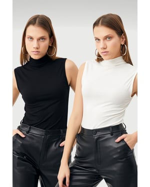 Women's 2-Pack Sleeveless Half Turtleneck Bodysuits