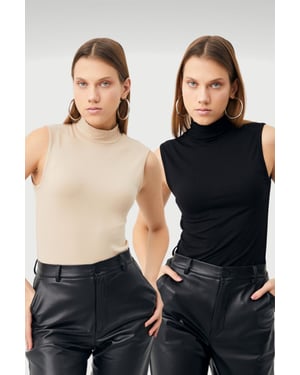Women's 2-Pack Sleeveless Half Turtleneck Bodysuits