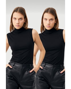 Women's 2-Pack Sleeveless Half Turtleneck Bodysuits