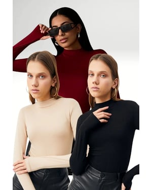 Women's 3-Pack Slim Fit Half Turtleneck Bodysuits