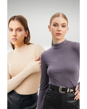 Women's 2-Pack Cut-Out Half Turtleneck Bodysuits