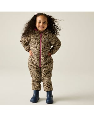 Regatta Childrens/Kids Penrose Heart Leopard Print Quilted Puddle Suit (Beige/Dark Brown/Violet)