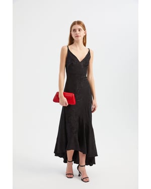 Floral V Neck Asymmetrical Maxi Slip Dress