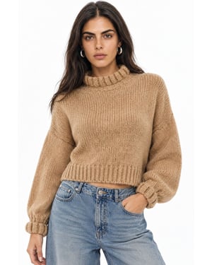 Thick Turtleneck Textured Crop Sweater