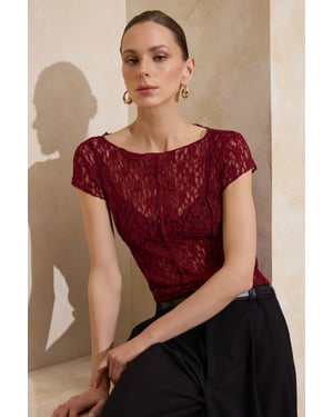 TRENDYOLMİLLA Dames Bordeaux Effen Kort Getailleerd Blouses