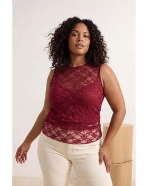 Trendyol Curve Dames Bordeaux Effen Mouwloos Getailleerd Grote maten Blouses