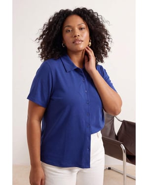 Trendyol Curve Dames Donkerblauw Effen Kort Getailleerd Grote maten Blouses