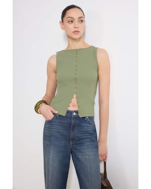 TRENDYOLMİLLA Dames Kaki Effen Mouwloos Getailleerd Blouses