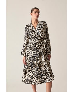 Leopard Print Wrap Midi Dress