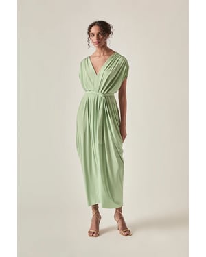 Open-Back Draped Midi Dress – Sage Green