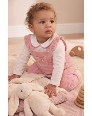 Bodysuit with Peter Pan Collar and Ribbed Velour Dungarees