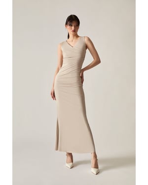V-Neck Cream Maxi Dress