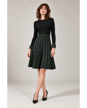 Green and Black Houndstooth Knitted Dress