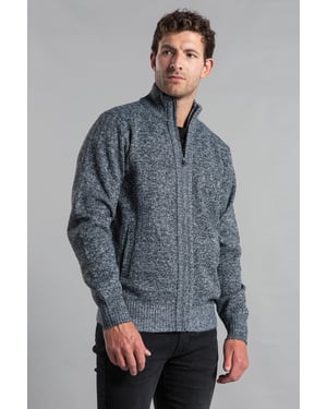 Charcoal Funnel Neck Zip-Through Cardigan