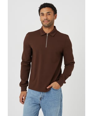 Brown Long Sleeve Quarter Zip Polo Shirt