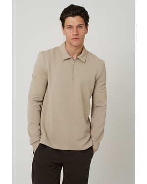 Light Stone Long Sleeve Quarter Zip Polo Shirt