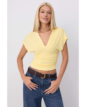 TRENDYOLMİLLA Dames Geel Effen Mouwloos Getailleerd Blouses