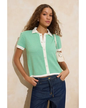 TRENDYOLMİLLA Dames Groen Gestreept Kort Regular fit Blouses