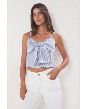 TRENDYOLMİLLA Dames Blauw Gestreept Mouwloos Regular fit Blouses