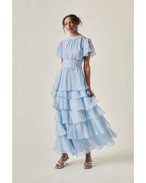 Tiered Ruffle Midi Dress Pale Blue