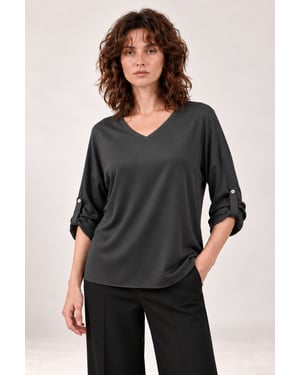 V-Neck Satin Blouse Charcoal