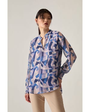 Blue Geometric Print Blouse