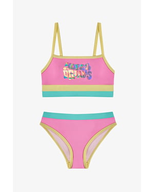 Penti bikini voor meisjes met halternek, open rug en holografisch dessin