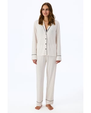 Arya Polka Dot Long Sleeve Shirt Trousers Pajama Set