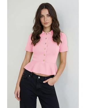 TRENDYOLMİLLA Dames Roze Effen Kort Getailleerd Blouses