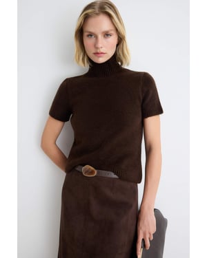 TRENDYOLMİLLA Dames Bruin Effen Kort Getailleerd Blouses