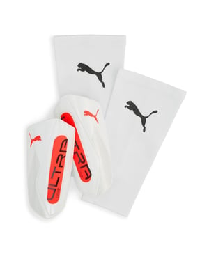 Puma Unisex-skenbensskydd för vuxna med Ultra Flex-logotyp, utan snörning (Vit/Röd)