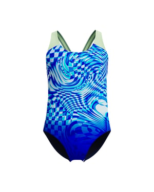 Speedo Girls Mosaic Splashback One Piece Swimsuit (Blue/Dark Blue)