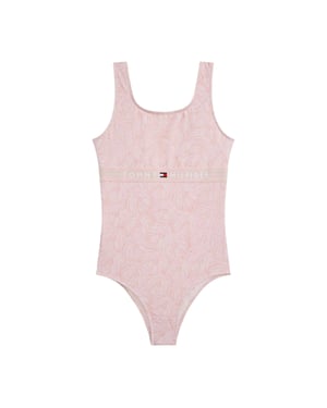 Tommy Hilfiger Eendelig meisjeszwempak met bladerenprint (Palm Roze)