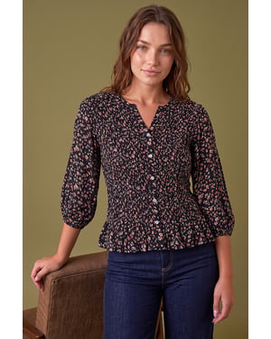 Petite Shirred Button Blouse
