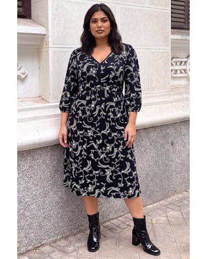 Curve Floral V-Neck Stretch Dress