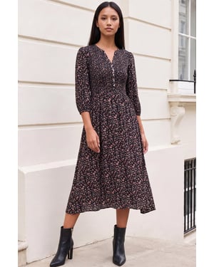 Petite Floral Shirred Bodice Dress