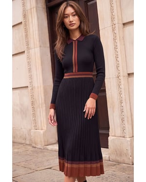 Contrast Pleated Knit Dress