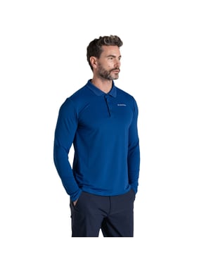 Craghoppers Mens Bramshaw Golf Nosilife Long-Sleeved Polo Shirt (Deep Marina)