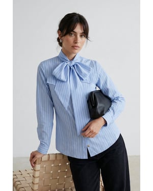 Trendyol Modest Dames Blauw Gestreept Lang Regular fit Modest Overhemden