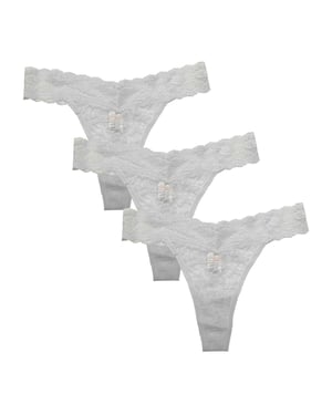 Be You Dames-string met bloemenmotief en kant (set van 3) (Wit)