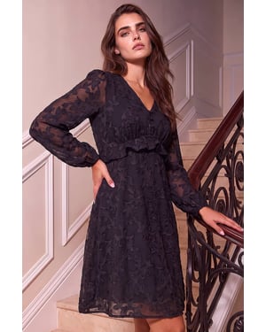 Petite Jacquard Frill Dress