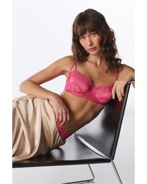 Satin Lace Trim Underwired Bra
