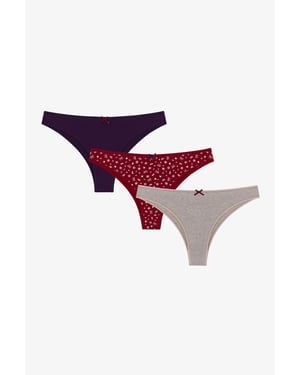 Snow Cute Bow Print 3-Pack Brazilian Briefs