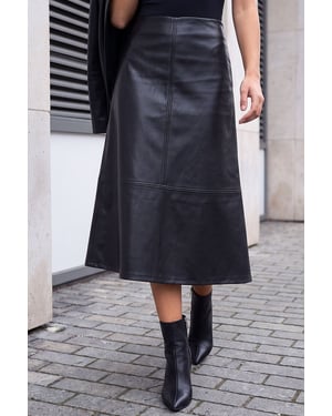 Petite A-Line Faux Leather Skirt